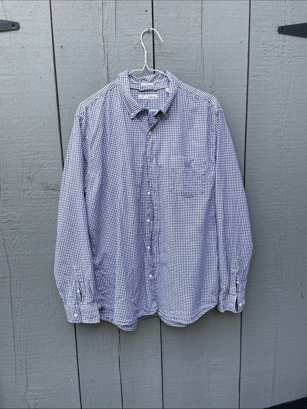 Men's Large Hawker Rye 100% Cotton Black Grid Checked Button-Down Shirt